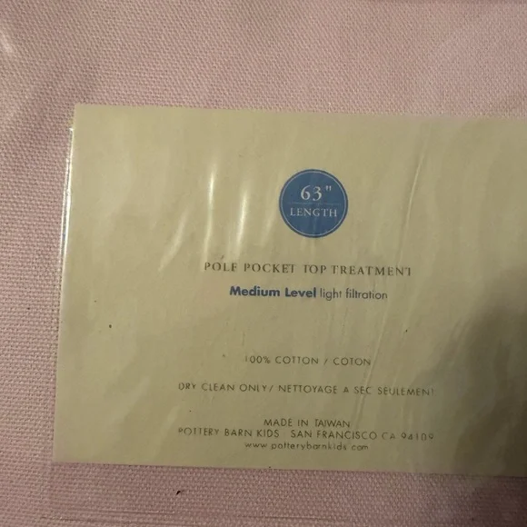 Pottery Barn Kids Pink 63x44 Sailcloth Panel Pole Pocket Pair - Picture 5 of 5